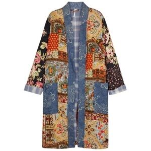 Free People Song Bird Patchwork Kimono Robe